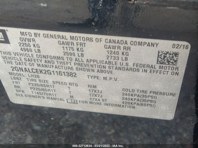 Photo 8 VIN: 2GNALCEK2G1161382 - CHEVROLET EQUINOX 