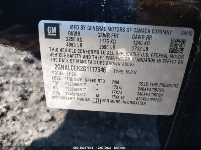 Photo 8 VIN: 2GNALCEK2G1177646 - CHEVROLET EQUINOX 