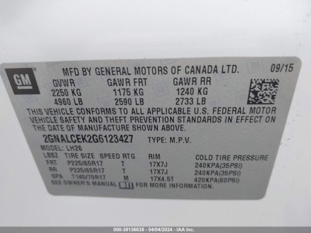 Photo 8 VIN: 2GNALCEK2G6123427 - CHEVROLET EQUINOX 