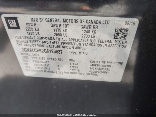 Photo 8 VIN: 2GNALCEK2G6126537 - CHEVROLET EQUINOX 