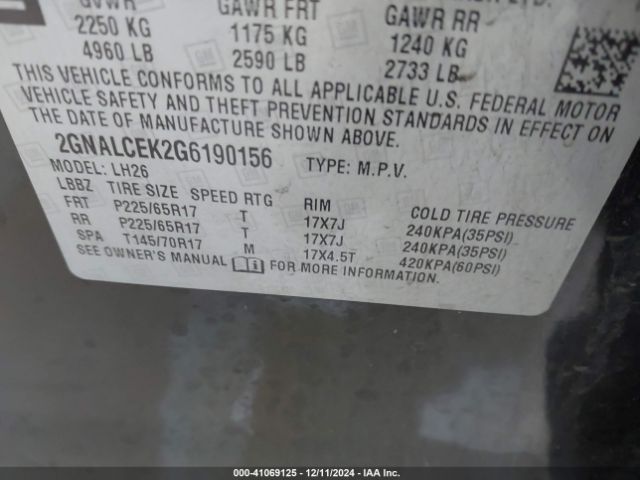 Photo 8 VIN: 2GNALCEK2G6190156 - CHEVROLET EQUINOX 