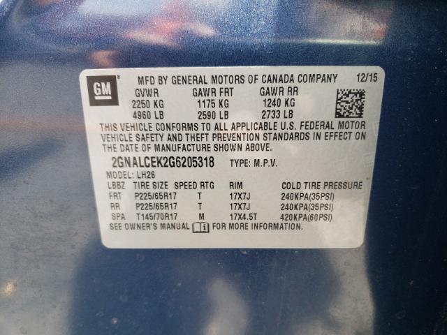 Photo 9 VIN: 2GNALCEK2G6205318 - CHEVROLET EQUINOX LT 