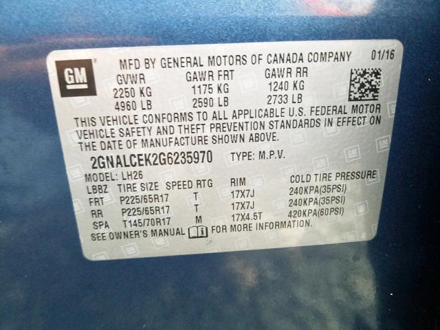 Photo 9 VIN: 2GNALCEK2G6235970 - CHEVROLET EQUINOX LT 