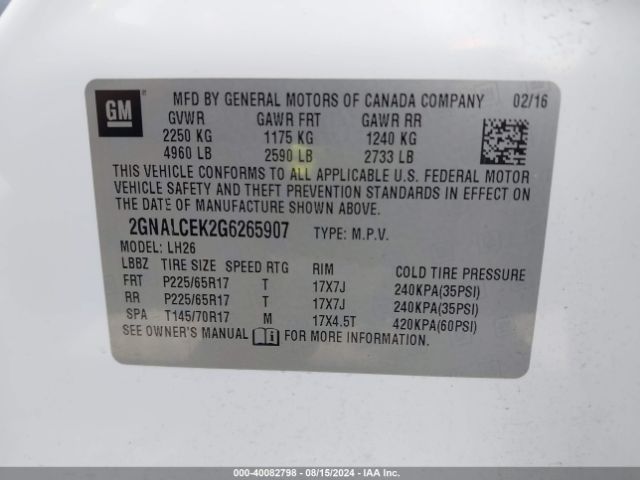 Photo 8 VIN: 2GNALCEK2G6265907 - CHEVROLET EQUINOX 