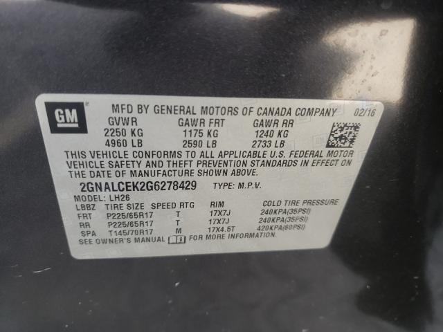 Photo 9 VIN: 2GNALCEK2G6278429 - CHEVROLET EQUINOX LT 