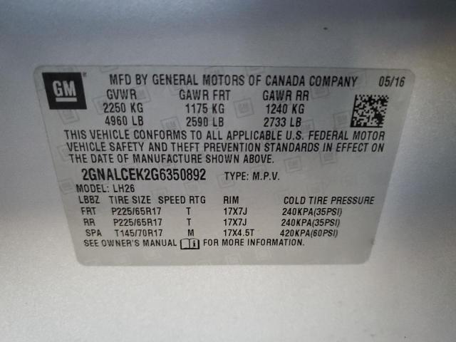 Photo 11 VIN: 2GNALCEK2G6350892 - CHEVROLET EQUINOX LT 