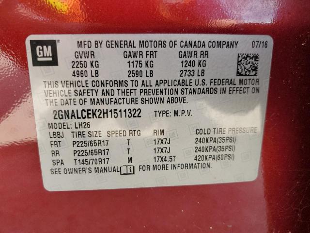 Photo 11 VIN: 2GNALCEK2H1511322 - CHEVROLET EQUINOX 