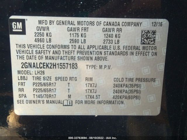 Photo 8 VIN: 2GNALCEK2H1557183 - CHEVROLET EQUINOX 