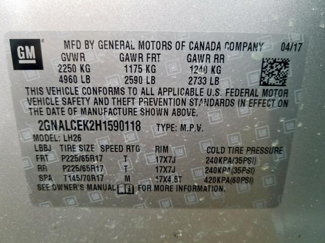 Photo 9 VIN: 2GNALCEK2H1590118 - CHEVROLET EQUINOX LT 