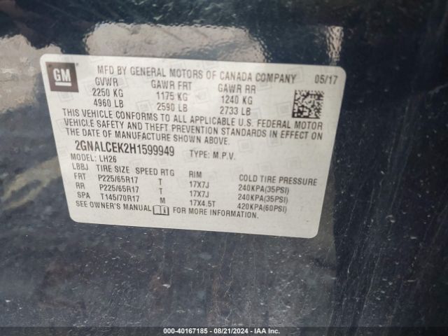 Photo 8 VIN: 2GNALCEK2H1599949 - CHEVROLET EQUINOX 