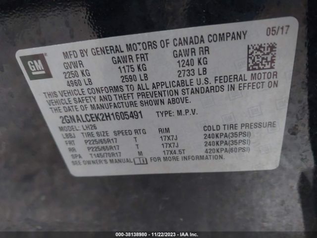 Photo 8 VIN: 2GNALCEK2H1605491 - CHEVROLET EQUINOX 