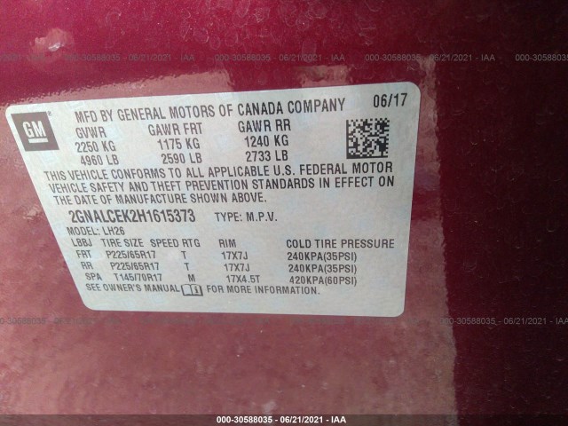 Photo 8 VIN: 2GNALCEK2H1615373 - CHEVROLET EQUINOX 