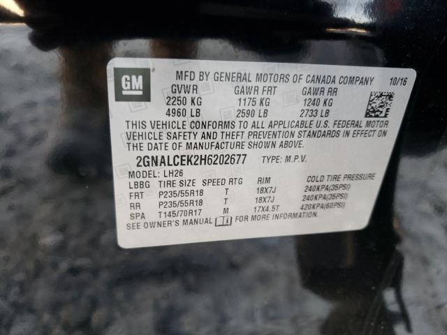 Photo 9 VIN: 2GNALCEK2H6202677 - CHEVROLET EQUINOX LT 