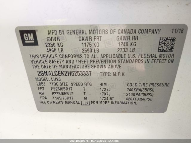 Photo 8 VIN: 2GNALCEK2H6253337 - CHEVROLET EQUINOX 