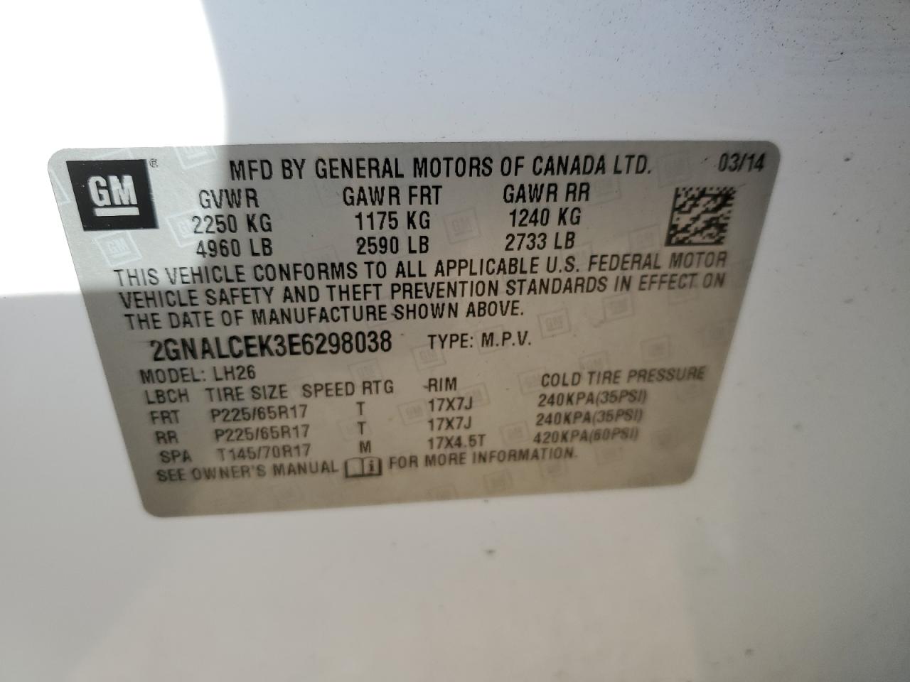 Photo 11 VIN: 2GNALCEK3E6298038 - CHEVROLET EQUINOX 