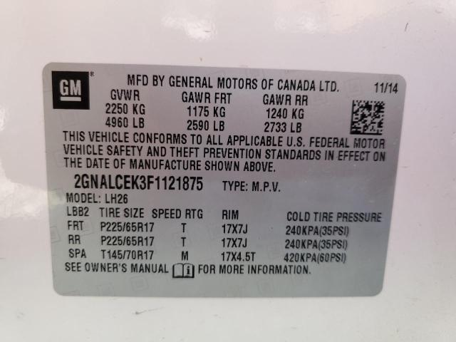 Photo 9 VIN: 2GNALCEK3F1121875 - CHEVROLET EQUINOX LT 