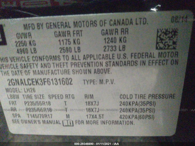 Photo 8 VIN: 2GNALCEK3F6131602 - CHEVROLET EQUINOX 