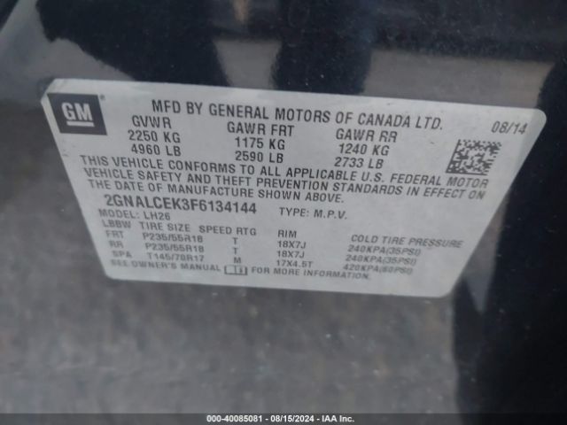 Photo 8 VIN: 2GNALCEK3F6134144 - CHEVROLET EQUINOX 