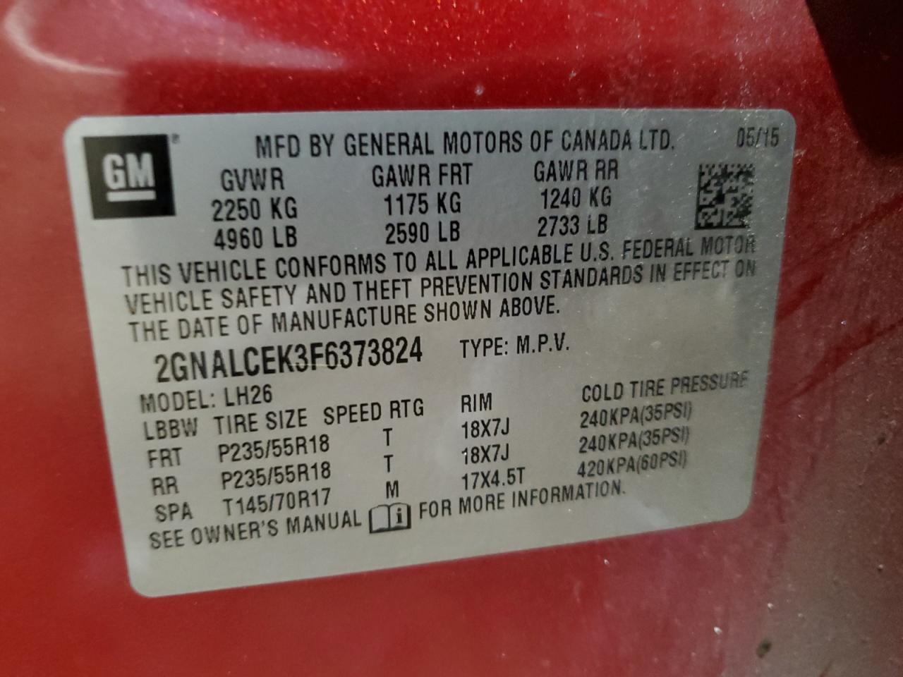 Photo 13 VIN: 2GNALCEK3F6373824 - CHEVROLET EQUINOX 