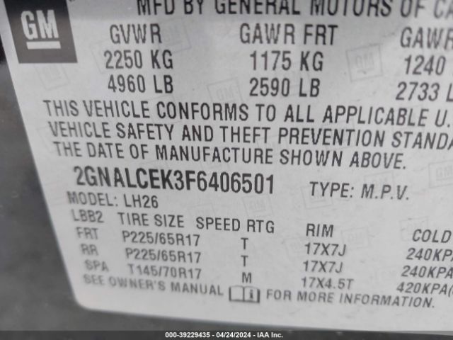 Photo 8 VIN: 2GNALCEK3F6406501 - CHEVROLET EQUINOX 