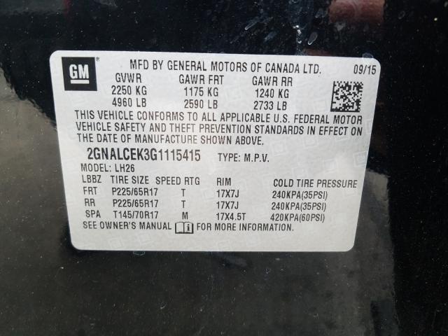 Photo 9 VIN: 2GNALCEK3G1115415 - CHEVROLET EQUINOX LT 