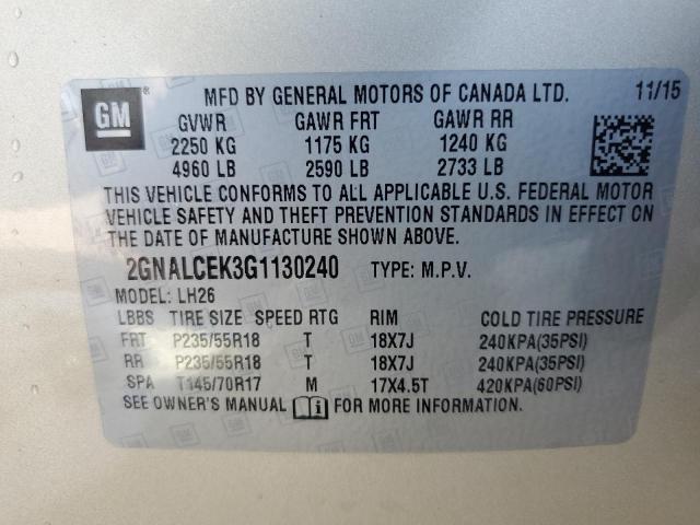 Photo 12 VIN: 2GNALCEK3G1130240 - CHEVROLET EQUINOX LT 