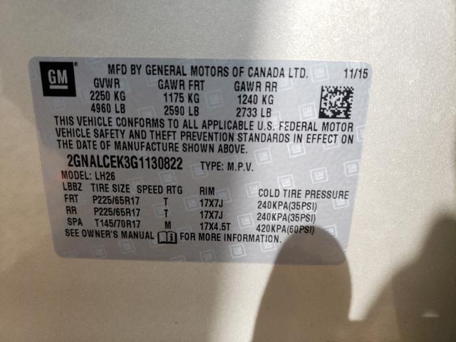 Photo 9 VIN: 2GNALCEK3G1130822 - CHEVROLET EQUINOX LT 