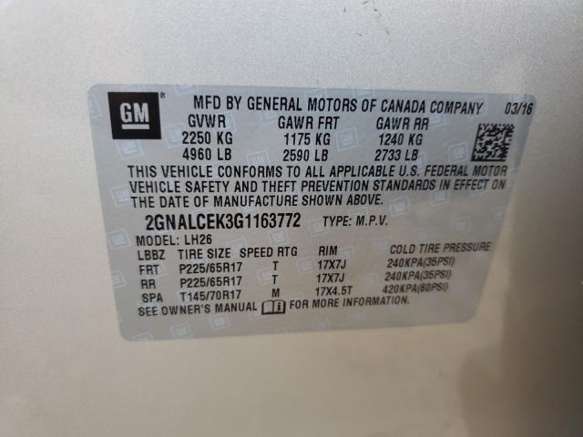 Photo 9 VIN: 2GNALCEK3G1163772 - CHEVROLET EQUINOX LT 