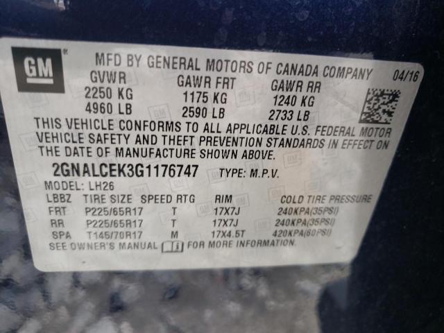 Photo 9 VIN: 2GNALCEK3G1176747 - CHEVROLET EQUINOX LT 