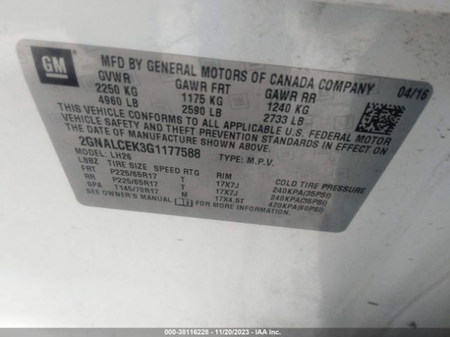 Photo 8 VIN: 2GNALCEK3G1177588 - CHEVROLET EQUINOX 