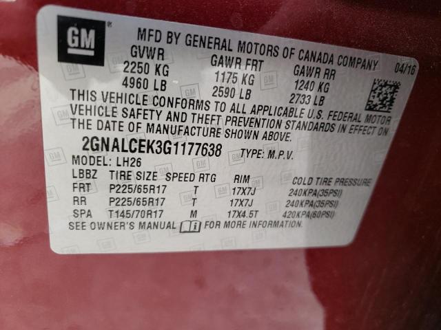 Photo 9 VIN: 2GNALCEK3G1177638 - CHEVROLET EQUINOX LT 