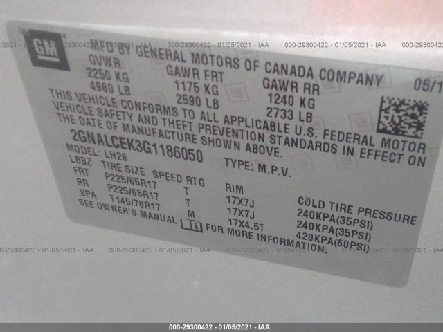 Photo 8 VIN: 2GNALCEK3G1186050 - CHEVROLET EQUINOX 