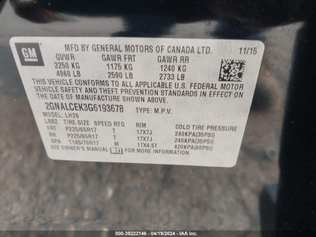 Photo 8 VIN: 2GNALCEK3G6193678 - CHEVROLET EQUINOX 