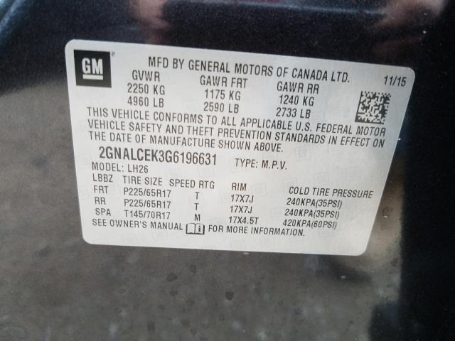 Photo 9 VIN: 2GNALCEK3G6196631 - CHEVROLET EQUINOX LT 