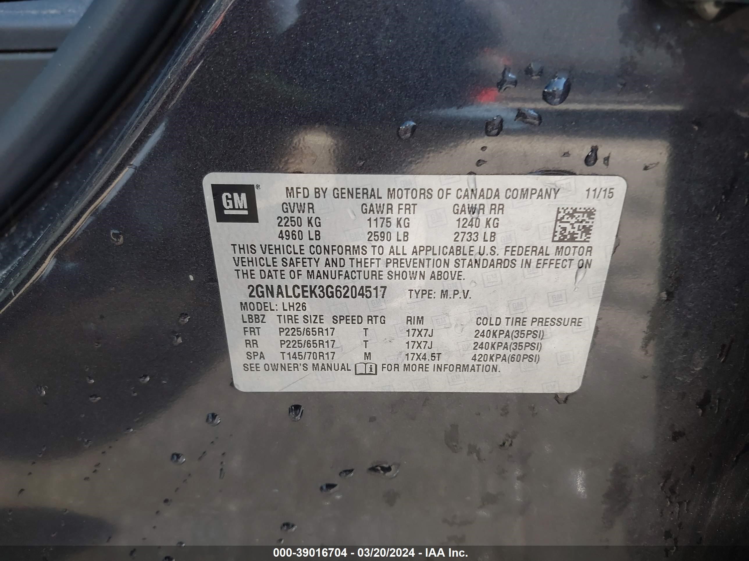 Photo 8 VIN: 2GNALCEK3G6204517 - CHEVROLET EQUINOX 