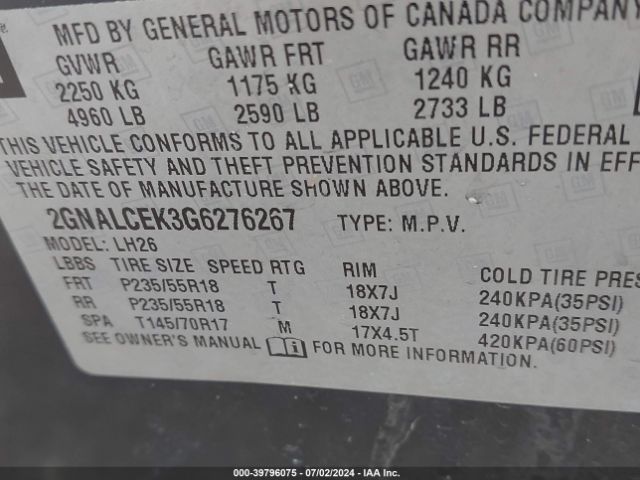 Photo 8 VIN: 2GNALCEK3G6276267 - CHEVROLET EQUINOX 