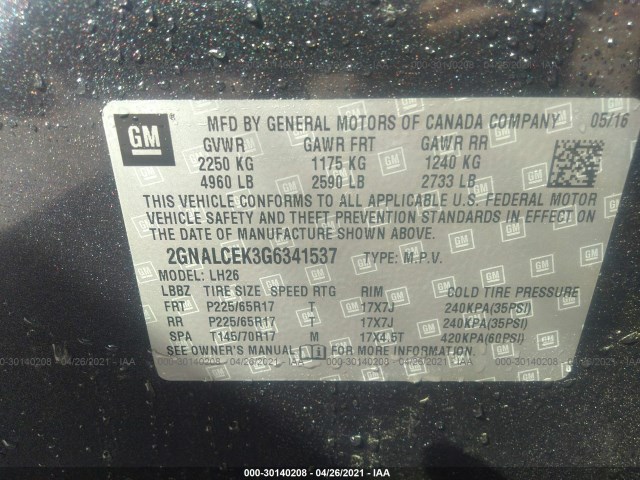 Photo 8 VIN: 2GNALCEK3G6341537 - CHEVROLET EQUINOX 