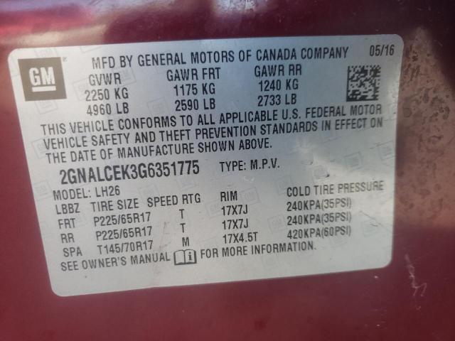 Photo 11 VIN: 2GNALCEK3G6351775 - CHEVROLET EQUINOX LT 