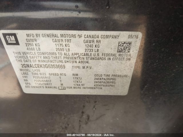 Photo 8 VIN: 2GNALCEK3G6353669 - CHEVROLET EQUINOX 