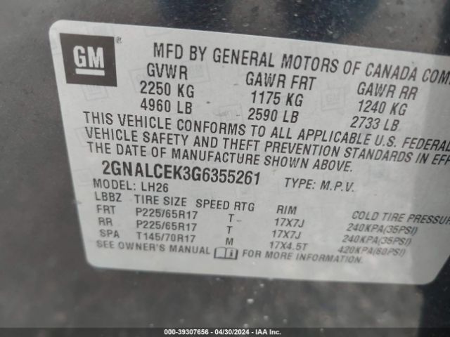 Photo 8 VIN: 2GNALCEK3G6355261 - CHEVROLET EQUINOX 