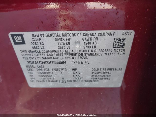 Photo 8 VIN: 2GNALCEK3H1569584 - CHEVROLET EQUINOX 