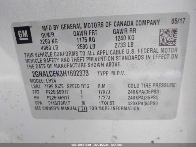 Photo 8 VIN: 2GNALCEK3H1602373 - CHEVROLET EQUINOX 