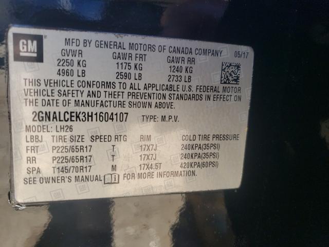 Photo 9 VIN: 2GNALCEK3H1604107 - CHEVROLET EQUINOX LT 