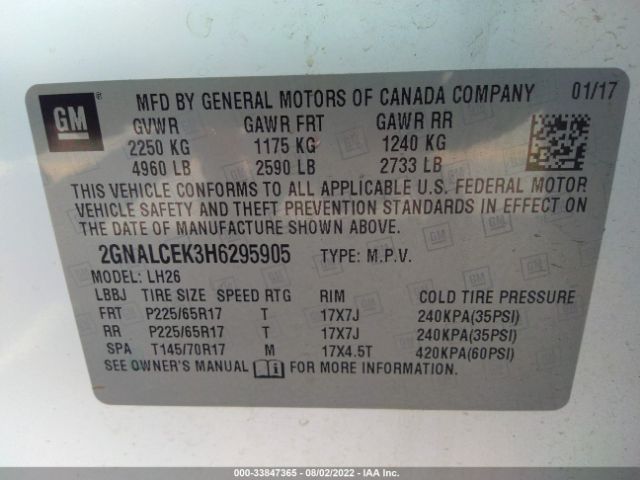 Photo 8 VIN: 2GNALCEK3H6295905 - CHEVROLET EQUINOX 