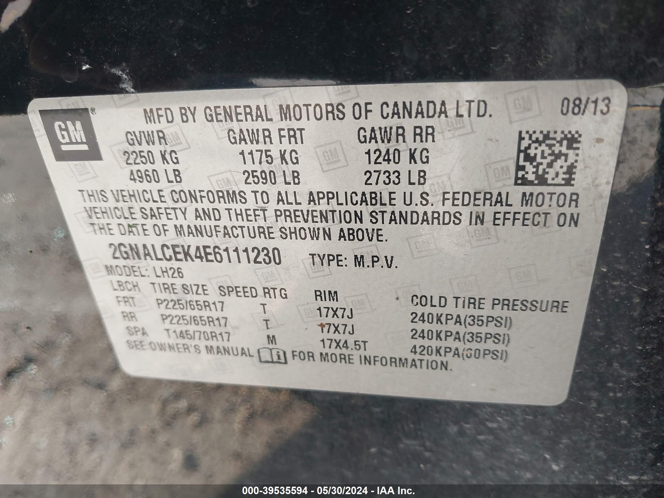 Photo 8 VIN: 2GNALCEK4E6111230 - CHEVROLET EQUINOX 