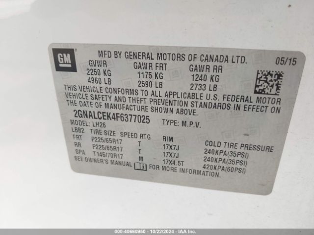 Photo 8 VIN: 2GNALCEK4F6377025 - CHEVROLET EQUINOX 