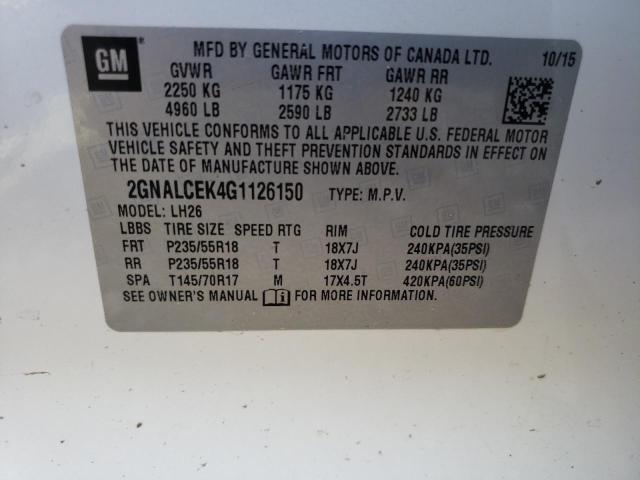 Photo 9 VIN: 2GNALCEK4G1126150 - CHEVROLET EQUINOX LT 