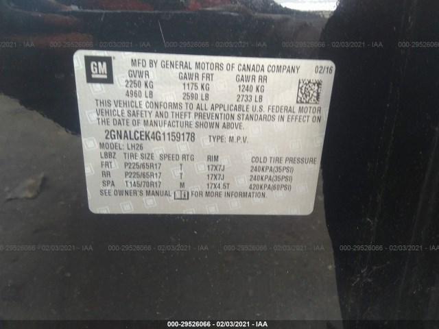 Photo 8 VIN: 2GNALCEK4G1159178 - CHEVROLET EQUINOX 