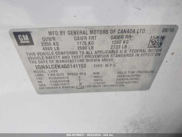 Photo 8 VIN: 2GNALCEK4G6141153 - CHEVROLET EQUINOX 