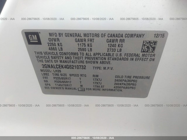 Photo 8 VIN: 2GNALCEK4G6210732 - CHEVROLET EQUINOX 